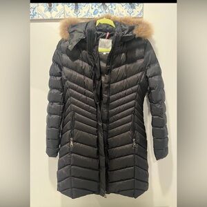 Moncler Women's Black Puffer Coat with Fur Trim